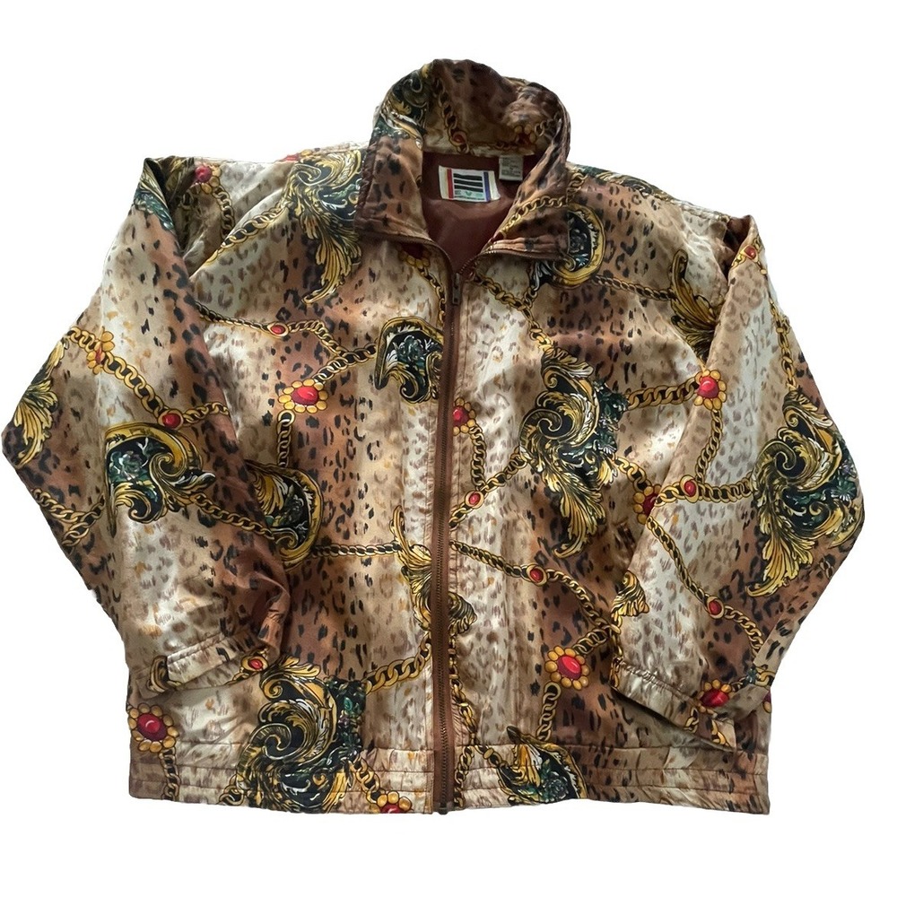 VTG 90s EVR Div Rousso 100% Silk Bomber Baroque Golf Jacket Size Medium